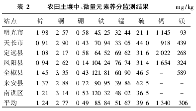 表2 農(nóng)田土壤中、微量元素養(yǎng)分監(jiān)測(cè)結(jié)果